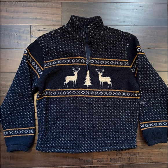 Old Navy Other - Quarter Zip Sherpa Fleece Pullover Reindeer Fair Isle animal cozy winter holiday